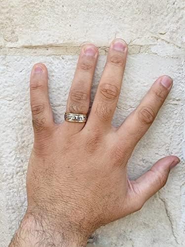 Miniatura 2 de Anillo de boda hebreo hecho a mano de plata de ley 925 y oro amarillo de 14 quilates grabado Ani Ledodi tamaño 4 a 13.5