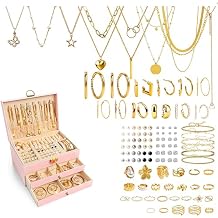 SMUOBT Jewelry Box with Jewelry Set for Women Men - Large Multi-Layer Jewelry Organizer Storage Case with Drawers, Necklace Bracelet Hoop/Stud Earrings Rings Gift Set for Her Him, Unique Birthday Party Gift Gold/Black Silver