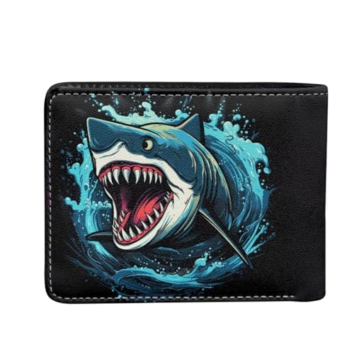Image of Coldinair Shark Boys Wallet for Kids Wallet for Teen Boys Cool Leather Bifold Wallet Credit Card Cash Id Holder Purse Coin Pocket Id Window for Men Boy Male Youth Guys