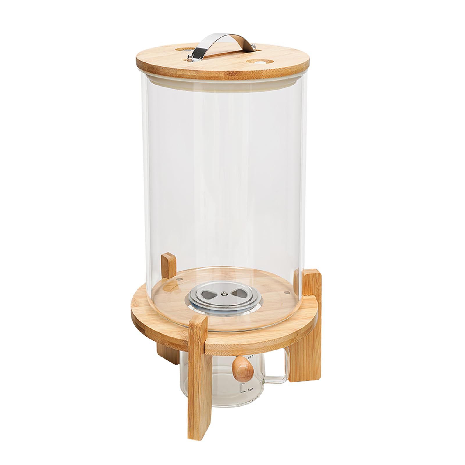 Dispenser di riso, 7,5 l, contenitore per farina d'avena, ermetico, contenitore per farina e cereali con coperchio ermetico e supporto in legno, contenitore per alimenti in vetro per organizzazione