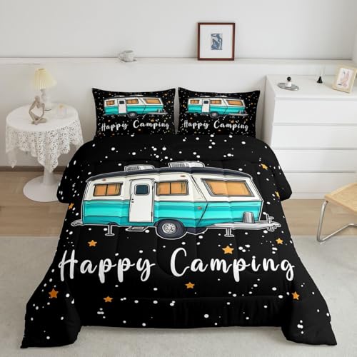 Manfei Happy Camping Comforter Set Queen Size,Camper Travel