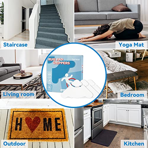 Bemece 4Pcs Rug Grippers - Enhanced Friction Non Slip Rug Tape, Washable Reusable Rug Pad Gripper, Anti-Curling, Double-Sided Adhesive Rug Pad Grippers For Area Rug Hardwood Tile #TOP4