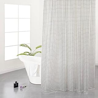 FIFTY-FEET 70x72 Inch PEVA Weave Shower Curtain Liner Set with 12 Hooks Included, Waterproof & Washable Inner Liner, Plaid