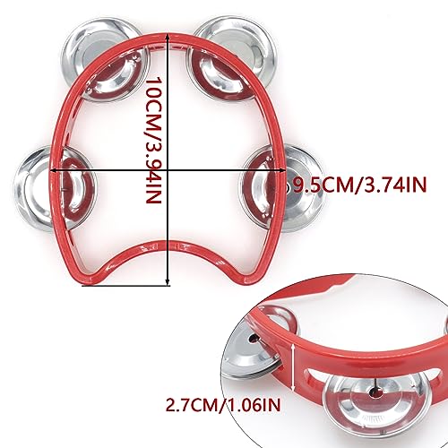 Pack of 2 Plastic Percussion Handheld Tambourines with 4 Jingle Bells, Red Mini Hand Bell Percussion, Musical Rhythm Instruments for Kids, Adults, School and Party - Image 4