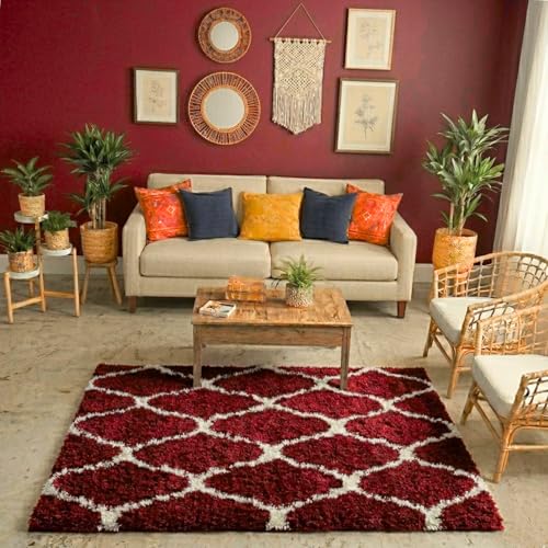 Image of Ultra Premium Shaggy Polyester Micro Rug | Super Soft Fluffy Carpet | Non-Slip Washable Area Rug for Bedroom Living Room - (Maroon M, 3x5 feet, Rectangular)