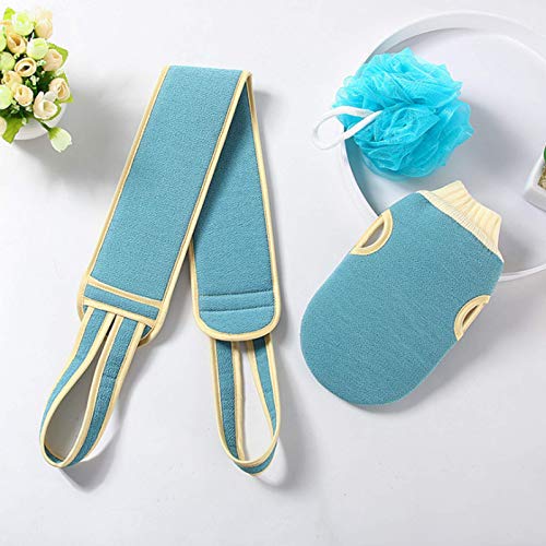 Back Scrubber for Shower, 3Pack Exfoliating Gloves Bath Loofah Sponge Body Scrub Exfoliator Spa Brush Pad to Deep Clean Arms Legs for Women Men (Blue) - Thumbnail 2