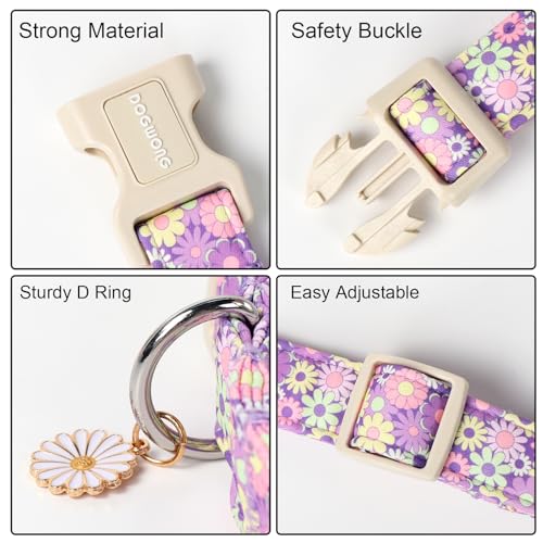 DOGWONG Hundehalsband, Hunde Halsband für Kleine Mittlere und Große Hundes, Komfort Gemustertes Hundehalsbänder Verstellbares, Lila Blume M