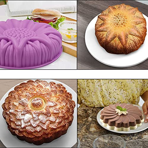4 Pack Flower Shape Silicone Cake Mold, Non-Stick Large Flower Baking Trays Sunflower Chrysanthemum Rose Whirlwind Pattern Bread Pie Flan Tart Mold Silicone Baking Molds Pan For Holiday Birthday Party #TOP5