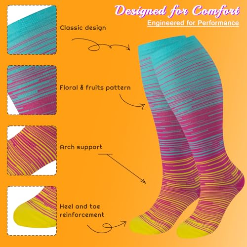 Image of Plus Size Compression Socks for Women & Men 3 Pairs, Wide Calf Extra Large 20-30 mmHg Knee High Support Socks for Travel, Running, Nurse