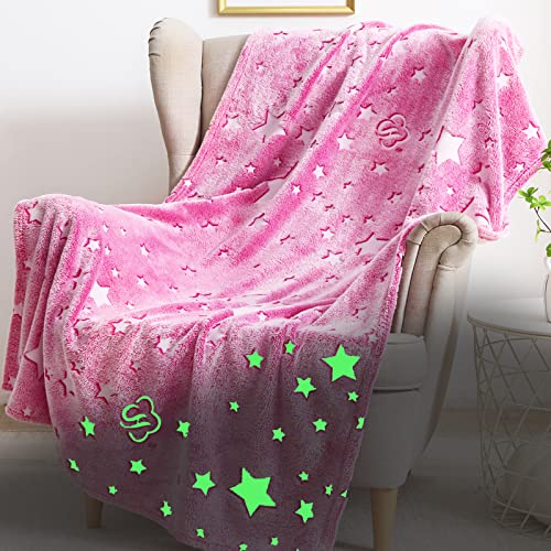 Glow In The Dark Blanket For Girls Birthday Pink Star Throw Blanket For Toddler Girls Kids Baby Soft Fuzzy Throw 40X60 Inch #TOP10