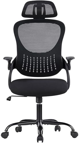Silla de oficina, sillones de escritorio ergonómicos con soporte lumbar ajustable y reposabrazos abatibles, silla de trabajo de malla con respaldo