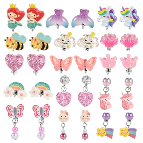 Faburo 15 Pairs Clip on Earrings for Girls 4-6 10-12, Cute Kids Clip on Earrings for Teens Girls, Little Girl Toddler Earring Ages 5-7 8-12 Hypoallergenic