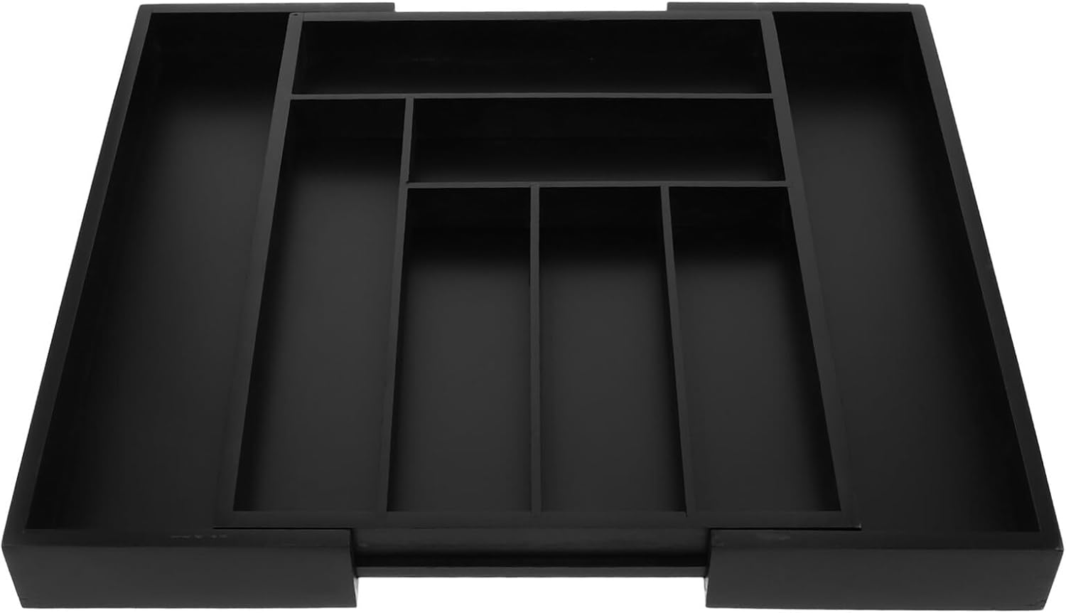 Expandable Drawer Silverware Organizer with 8 Compartments, Black Cutlery Storage Bin for Kitchen Utensils and Tableware, Adjustable Flatware Holder for Home Drawer Organization