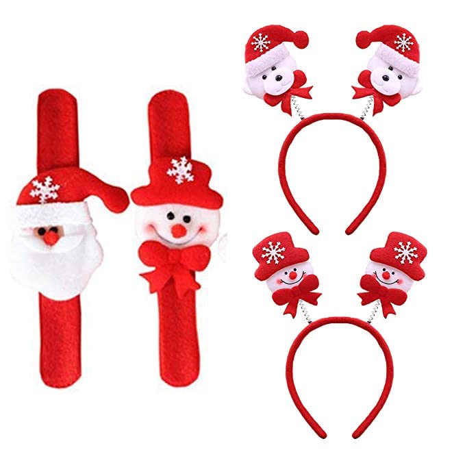 Partunay Set Of 2 Christmas Party Santa Claus Girls Hairband And 2 Wristbands Christmas Costume for Kids Adults Christmas Xmas Party Props Favor Christmas Gift For Kids