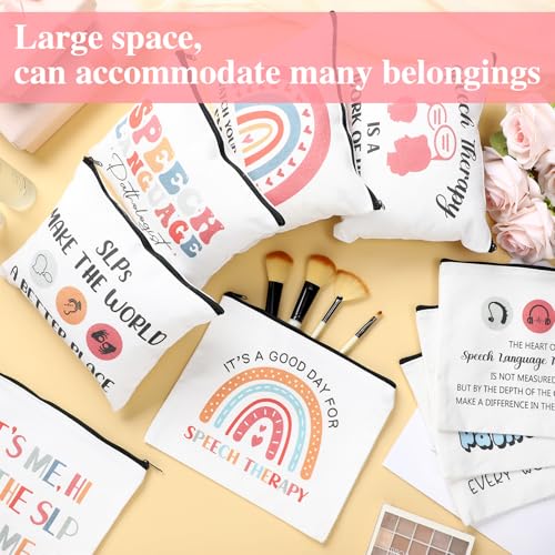 Kacctyen 9 Pcs Speech Language Pathologist Makeup Bag Slp Makeup Bag Speech Language Pathology Gift, Zipper Pouch Travel Toiletry Gifts for Women Language Therapy Teacher Friends3