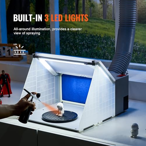 Image of VEVOR Airbrush Spray Booth, Portable Hobby Airbrush Paint Spray Booth Kit with LED Lights, Exhaust Fan and Exhaust Extension Hose, Airbrush Paint Booth for Painting Models, Arts, Crafts, Cakes
