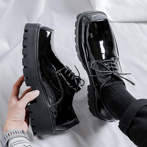 Men's Patent Leather Platform Oxfords Classic Square Toe Lace up Dress Shoes for Business Office Work3