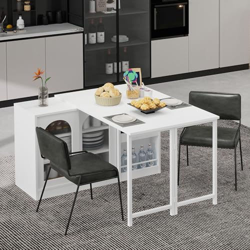 Moderna mesa de bar con función giratoria de 360° y mesa extensible, elegante aparador con frontal de cristal, estantes ajustables y espacio de almacenamiento multifuncional para cocina, salón o bar