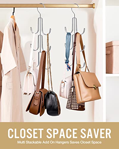 2Pack Purse Hanger Organizer For Closet Handbag Silver Metal Holder, Hanging Closet Organization Storage Scarves, Men's Ties, Women's Shawls, Backpacks, Belts, Accessories, Clothes (Silver) #TOP3