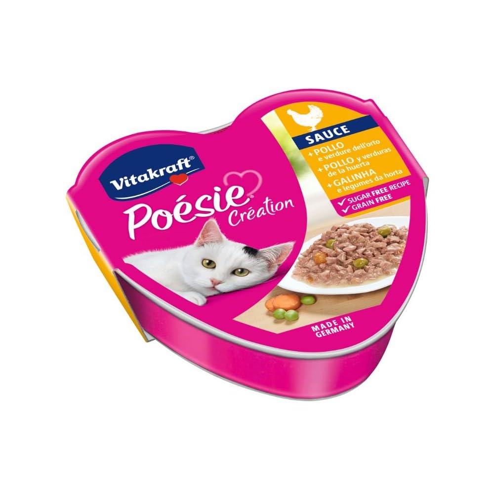 VITAKRAFT Poésie Création, Pollo e Verdure dell'orto, in Salsa, alimento Umido Gatto, per Gatti Adulti, Senza l'aggiunta di zuccheri e Cereali (15x 85g) Poésie® con Pollo e Verdure dell'orto in Salsa