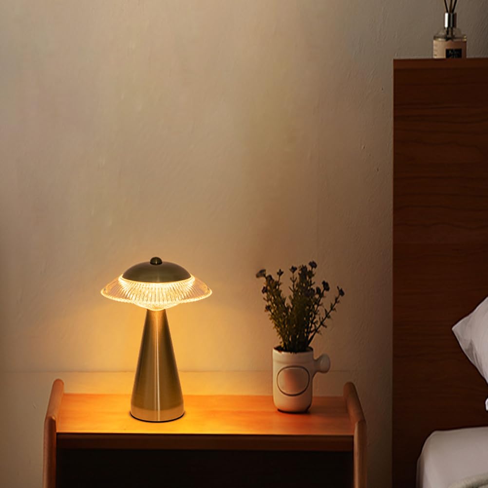 AoLa Lampada a fungo Lampada da tavolo senza fili Lampada da tavolo dimmerabile a LED dorata Touch Control con batteria ricaricabile USB Lampada da comodino senza cavo Lampada da vaso portatile