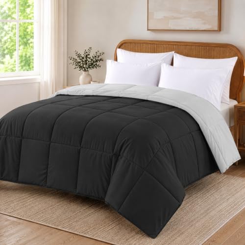 Image of Modern Threads Comforter Duvet Insert, Reversible Quilted Down Alternative Comforter with Corner Tabs, All Season Bedding, California King, Black /Silver