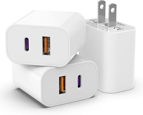 iGENJUN - Paquete de 3 cargadores USB C certificado Apple MFi, iGENJUN 20 W de doble puerto QC + PD 3.0 adaptador de corriente cargador de pared,