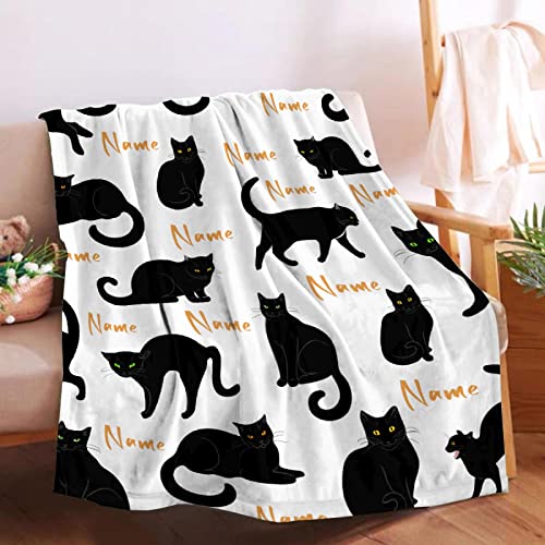 RAMEN BLANKET Custom Black Cats Blanket Throw Super Soft and Cozy Blankets for Home Decoration, Couch, Bed, Sofa 60 in x 50 in Medium for Teen for All Seasons