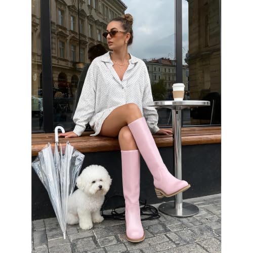 Image of UBWDU Women's Knee High Boots Chunky Block Heel Long Boots Square Toe Low Heel Boots for Women