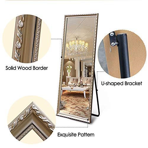 Image of NeuType Full Length Mirror Floor Mirror with Standing Holder Bedroom /Locker Room Standing /Hanging Mirror Walnut Wood Dressing Mirror (Champagne Gold) (AMZVCNTJJ00361ZZY-ZYF)
