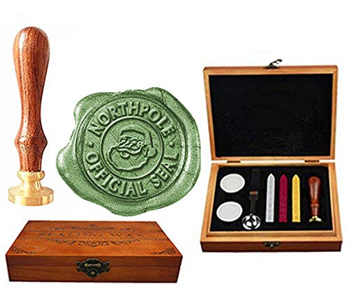 Kit cachet de cire de Noël avec boîte en bois manche et cuillère de fonte