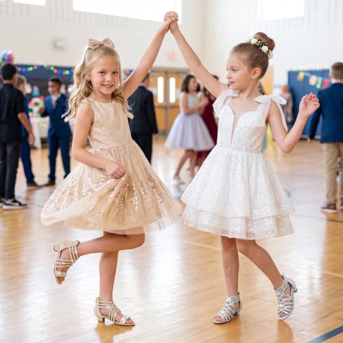 Image of LAURMOSA Little Girls Sandals High Heels Formal Shoes Open Toe Pump Sandals Glitter Party Wedding Shoes for Big Kids Toddler