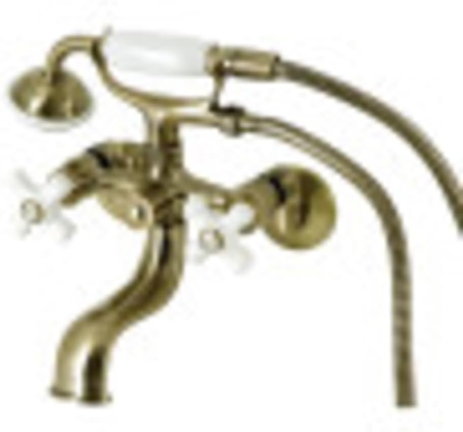 Kingston Brass KS225PXAB Kingston Tub Wall Mount Clawfoot Tub Faucet with Hand Shower, Antique Brass
