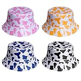 Tongcloud 4pcs 4 Color Cute Bucket Hat Cow Print Bucket Hat Beach Fisherman Hats Reversible Foldable