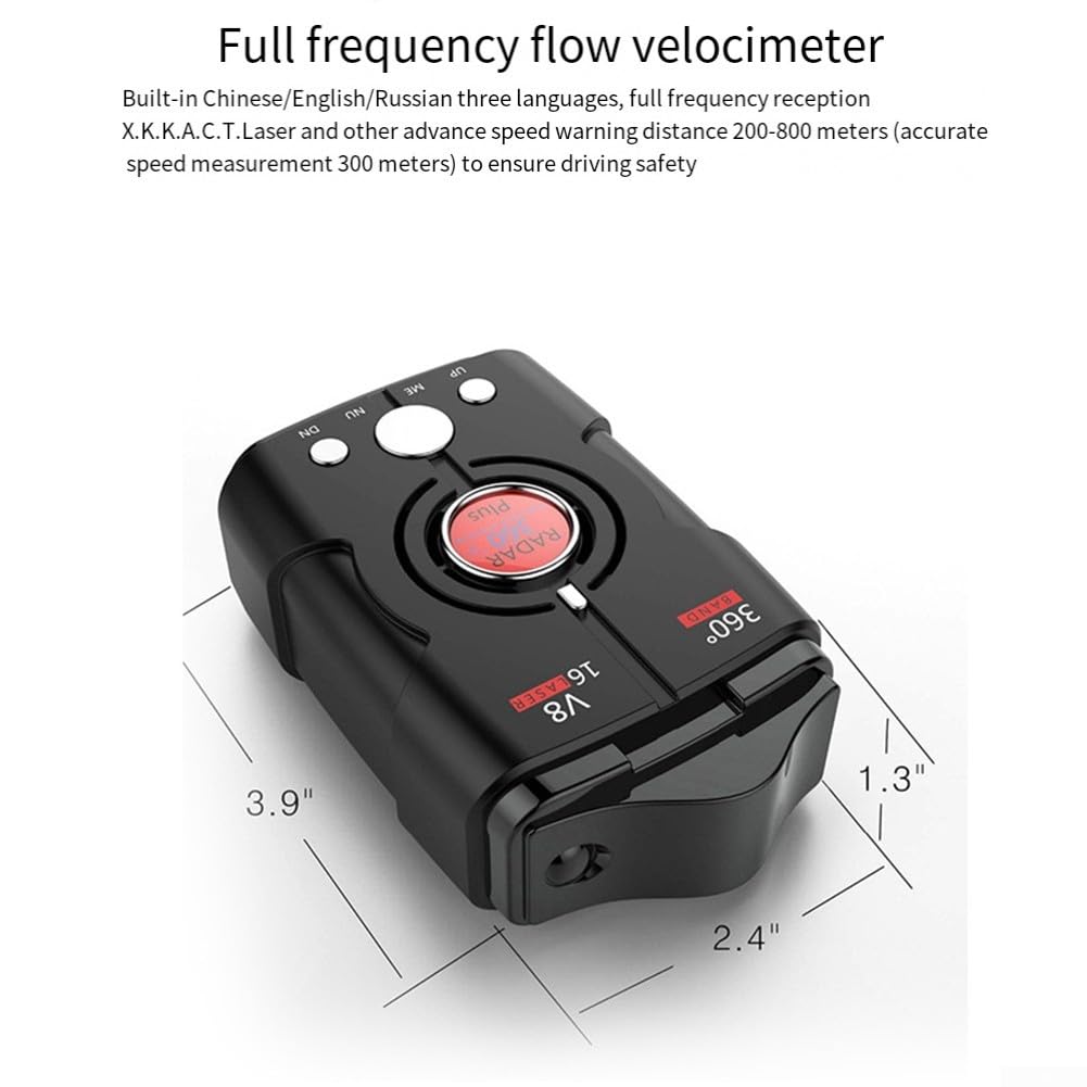 Zoegneer Détecteur de vitesse de voiture à 360 degrés avec système d'alertes vocales radars pour tous les modèles de voiture 12 V Noir