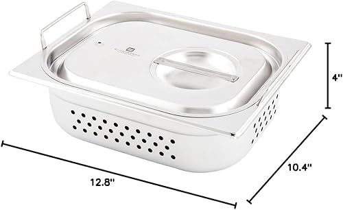 Miniatura 13 de Restaurantware Met Lux - Bandeja perforada para mesa de vapor, tamaño medio, 4 pulgadas de profundidad, asas plegables, antiatascos, acero