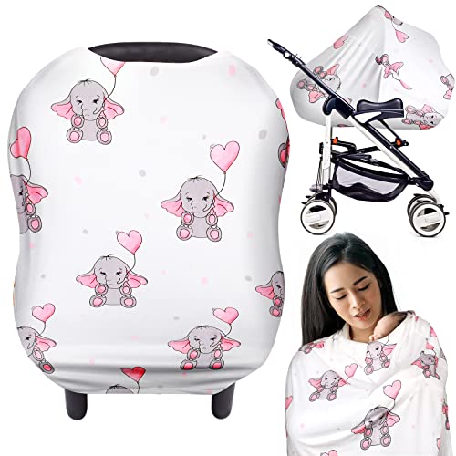 Image of Timtin Baby Car Seat Cover Baby Car Seat Canopy Stretchy Elephant Nursing Cover Carseat Canopy for Babies Breastfeeding and Car Seat Multi Use Shopping Cart Cover High Chair Cover