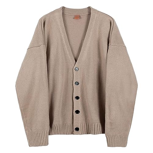 Men's Fall Cardigan Casual Knitwear Long Sleeve V Neck Button Cardigan Sweater Loose Lounge Knitted Outwear