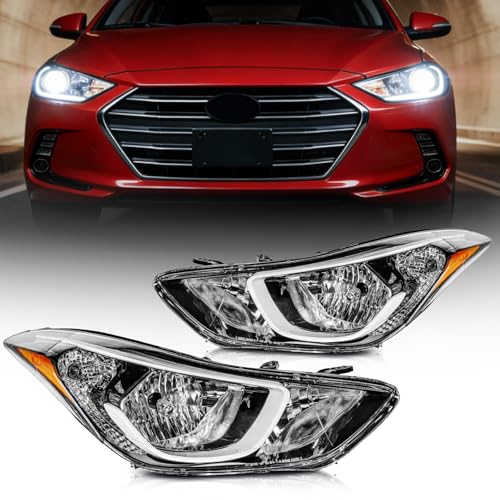 Torchbeam Headlights Assembly Compatible with Hyundai Elantra 2014 2015 2016 OE Style Headlamp Replacement Black Housing Amber Reflector Clear Lens Driver & Passenger Side