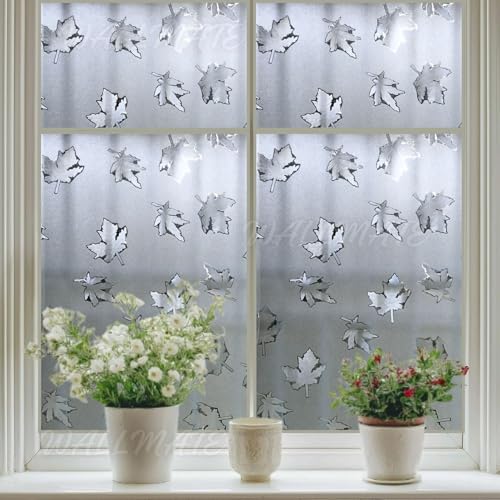 Image of WALLMATE Self Adhesive Window Film Frosted 3D Glass Door Window Frosted Film for Home /Office /Bathroom & Living Room Multicolor Frosted Film (16 x 120 Inch, Mapple Flower)
