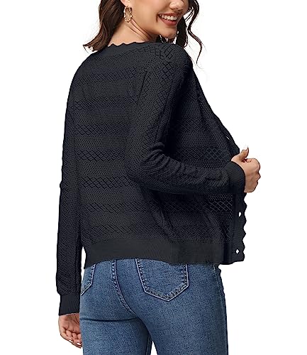 Image of Womens Cropped Cardigan Long Sleeve Button Down V Neck Sweater Open Front Lightweight Shrug for Dresses Tops