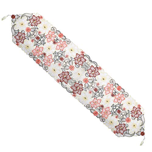 Image of MONKDECOR Design - 022 Tissue Cutwork Centre / Dining Table Runner (Size- 15x70 Inches)- Maroon