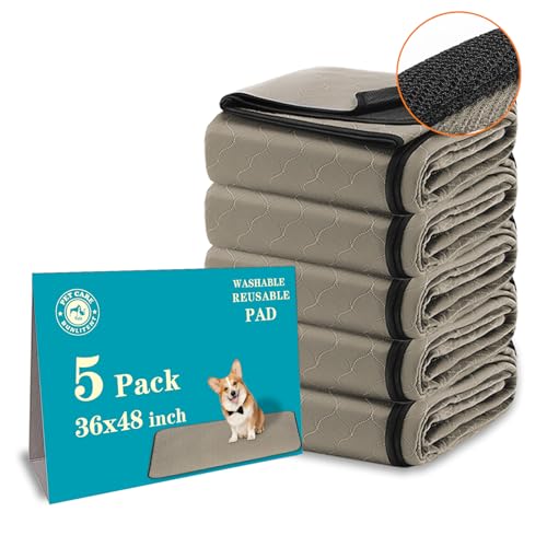 Image of Bunlitent Washable Pee Pads for Dogs 36 inch x 48 inch, 5 Pack, Reusable Potty Buddy for Dogs Washable, Dog Training Pads with Quick Dry, Large Anti-Slip Whelping Pad for Pet, Playpen, Incontinence