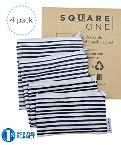 SquareOne 4PC Reusable Bag Set - Reusable Sandwich Bags - Reusable Snack Bags