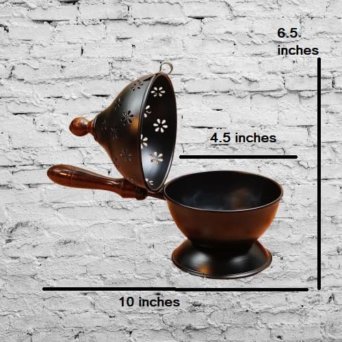 Dangfly Metal Incense Burner Loban Dani Dhoop Dani Aarti Metal Loban Dhoop Dani/Dhoop Dani Burner for Home Office Temple Puja(Round) Metal (Big)