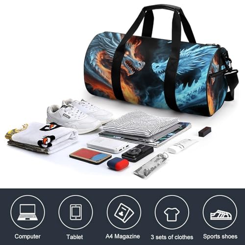Sac de sport cylindrique imprimé dragons de glace et de feu