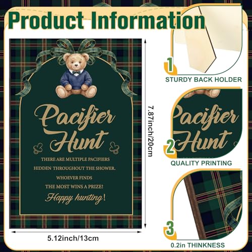 Image of Thyle 51 Pcs Blue Green Tartan Plaid Baby Shower Games We Can Bearly Wait Pacifier Hunt Include Hunt Sign and 50 Acrylic Pacifiers for Baby Shower Game Decoration Gift Sets Gender Reveal Party Decor