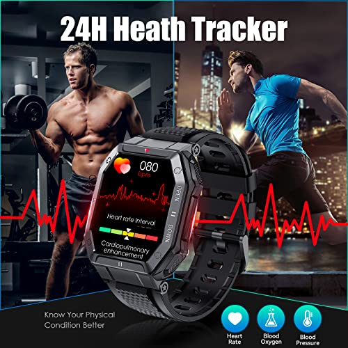 Military Smart Watch For Men With Call (Answer/Make) Outdoor Tactical Sports Watch Rugged 1.85" Hd Big Screen Fitness Tracker Heart Rate Sleep Monitor Smartwatch Compatible With Android Iphone Samsung #TOP5