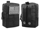2 Pack Molle Pouches, Tactical Molle Pouch Vest Pouch Cell Phone Holster Belt Pouch Waist Bag Pack EDC Molle Accessories Bag Small Utility Pouch with Flag Patch, Black