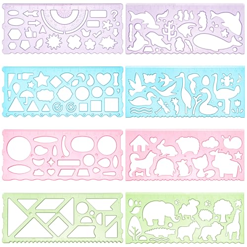 HJZHII 8PCS Drawing Stencils Set for Kids Animal-Shaped Stencils Template Plastic Clear Ruler Patterns Drawing Templates Drafting Tool for Kids Crafts